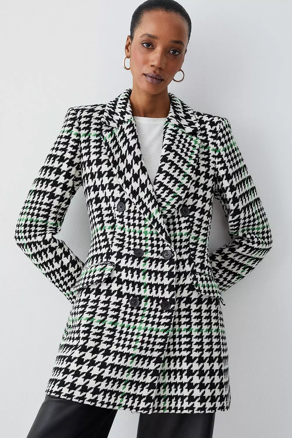 Women's Premium Houndstooth Double Breasted Boucle Blazer