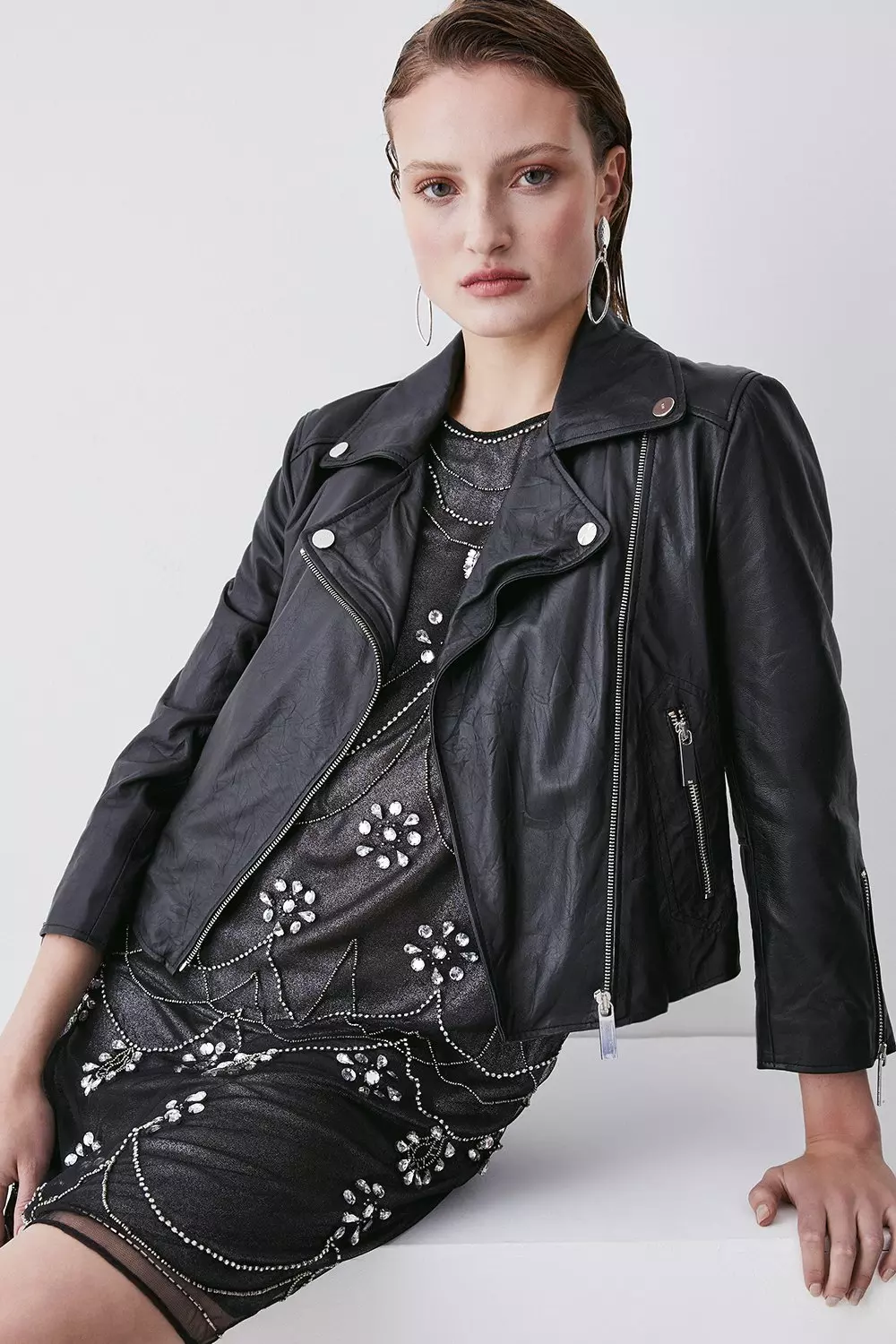 Washed Shrunken Leather Moto Jacket