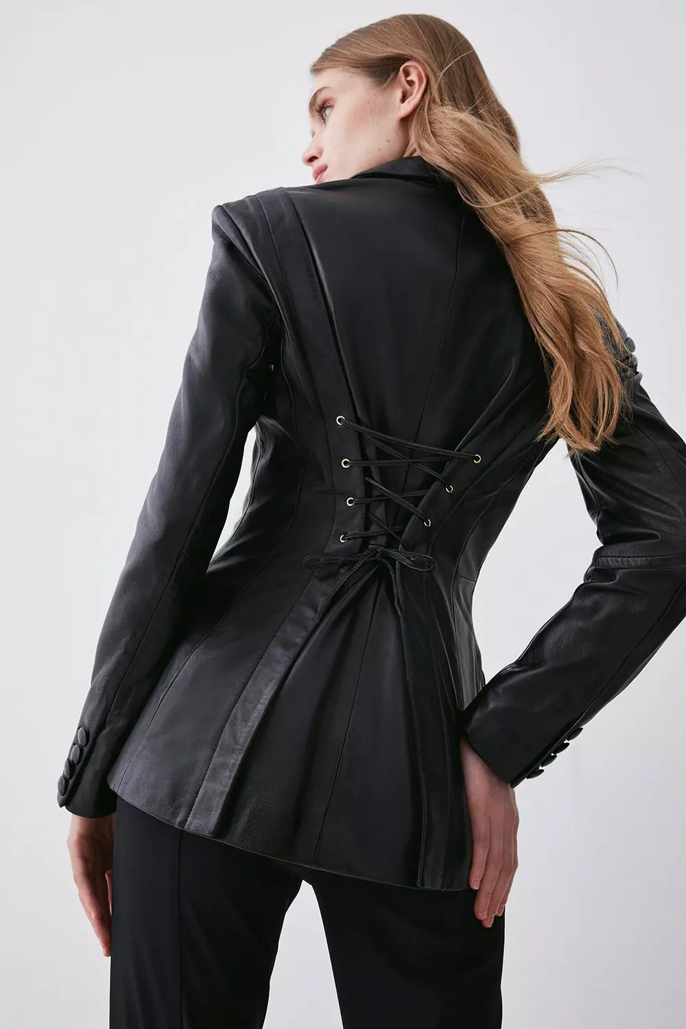 Leather Corset Waist Back Tailored Blazer Jacket | Karen Millen