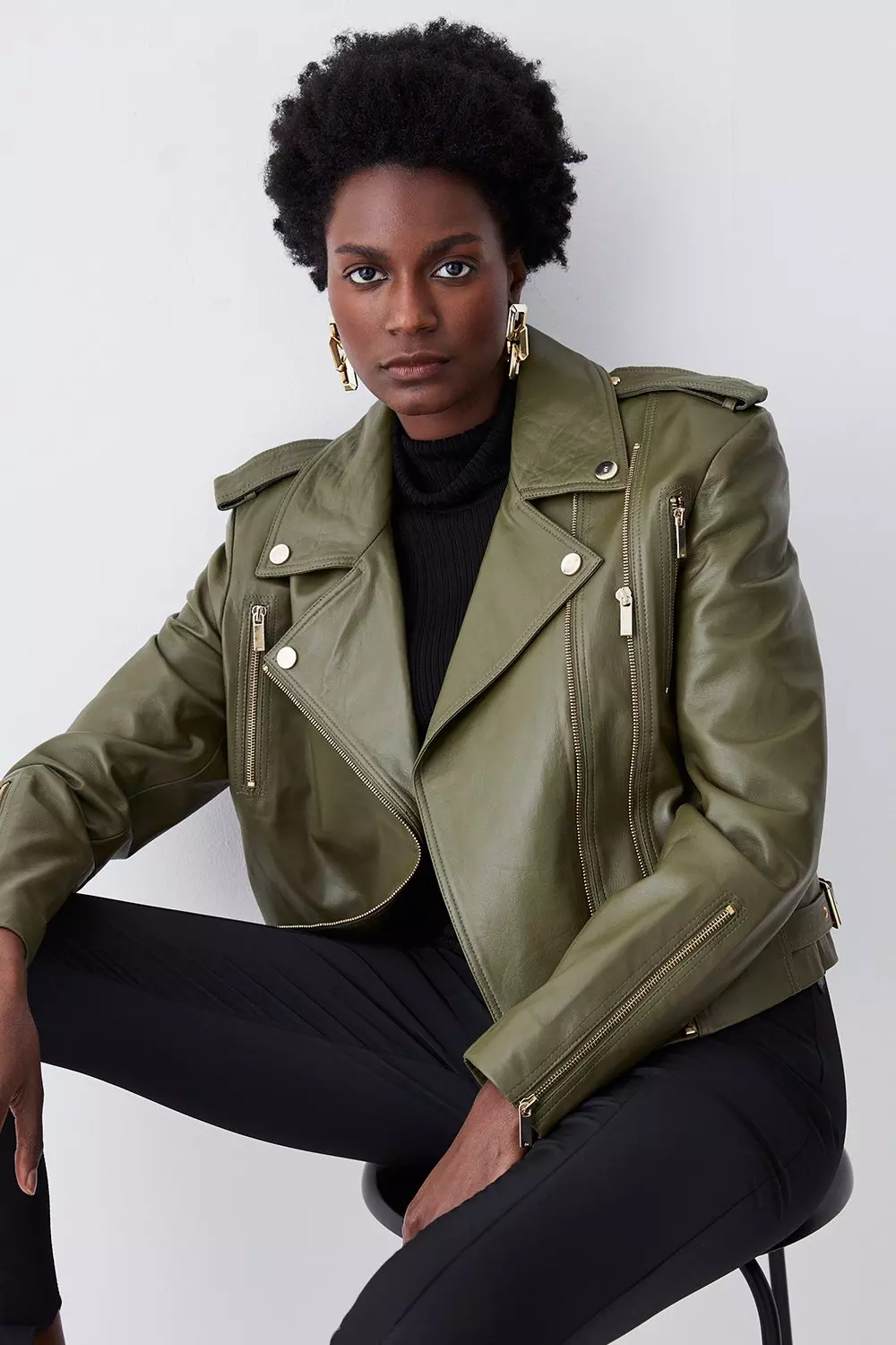 Womens green 2025 biker jacket