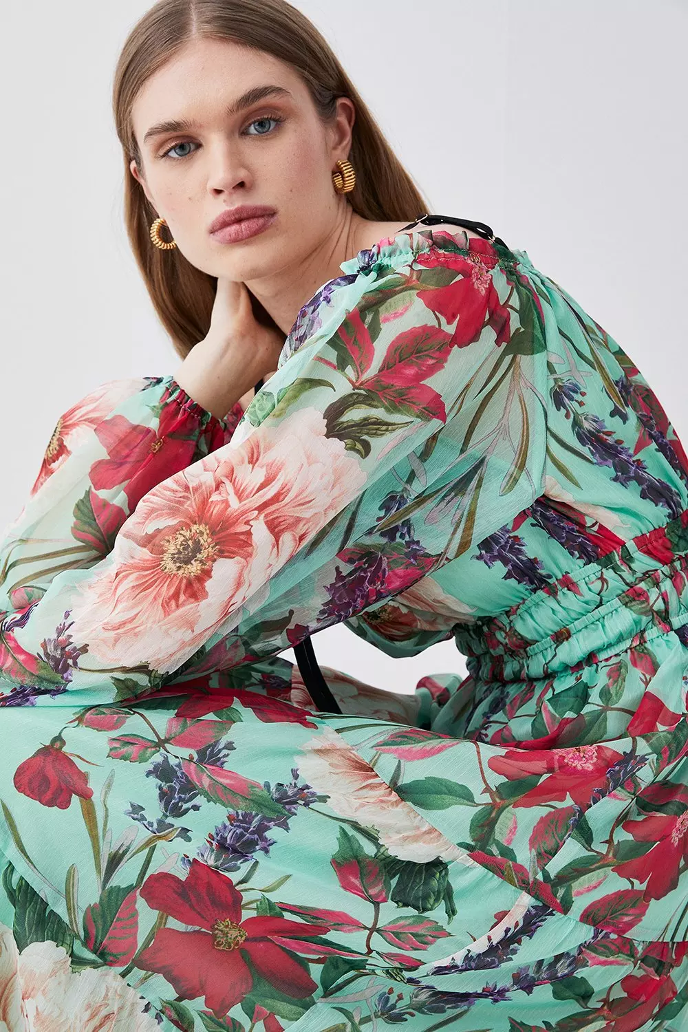 Plus floral printed bardot midi dress, Fashion Bug