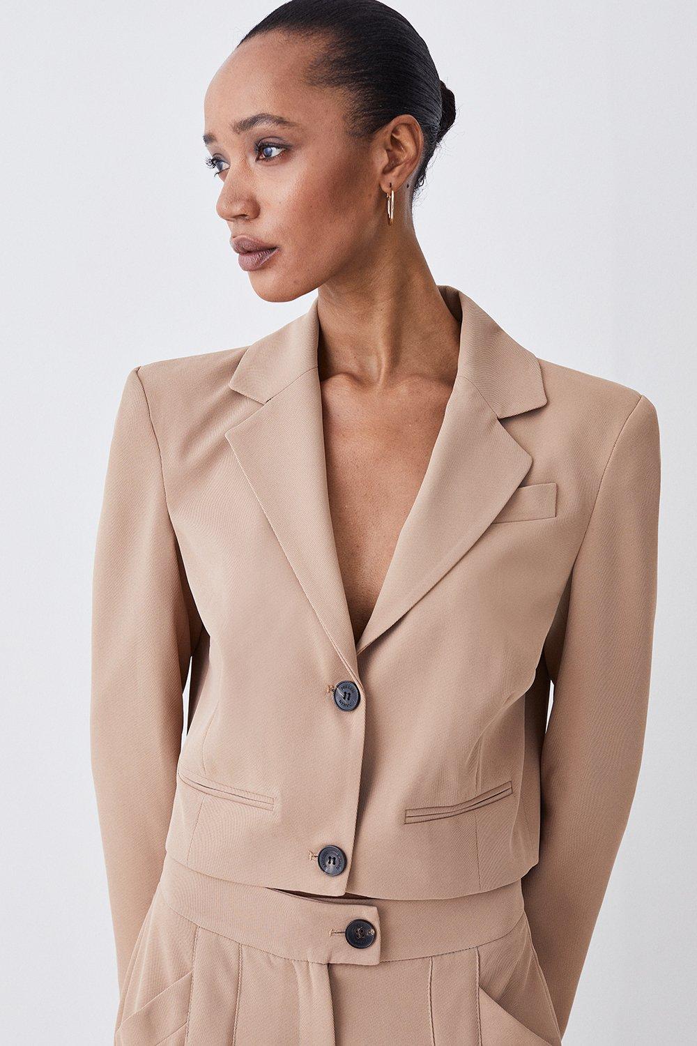 Soft Twill Tailored Crop Jacket | Karen Millen