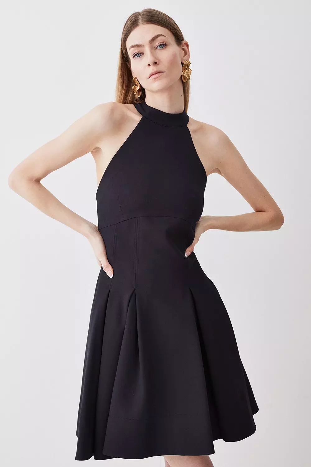 Black halter neck skater dress sale