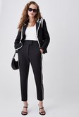 Black Compact Stretch Slim Leg Tipped Side Detail Trousers