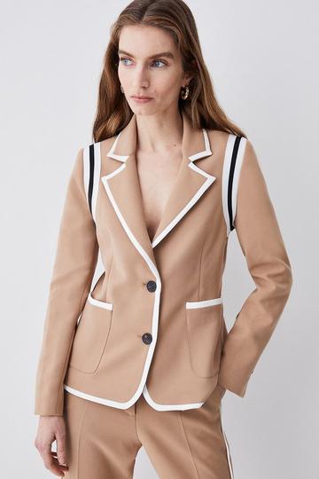 Compact Stretch Tipped Detail Single Breasted Blazer camel