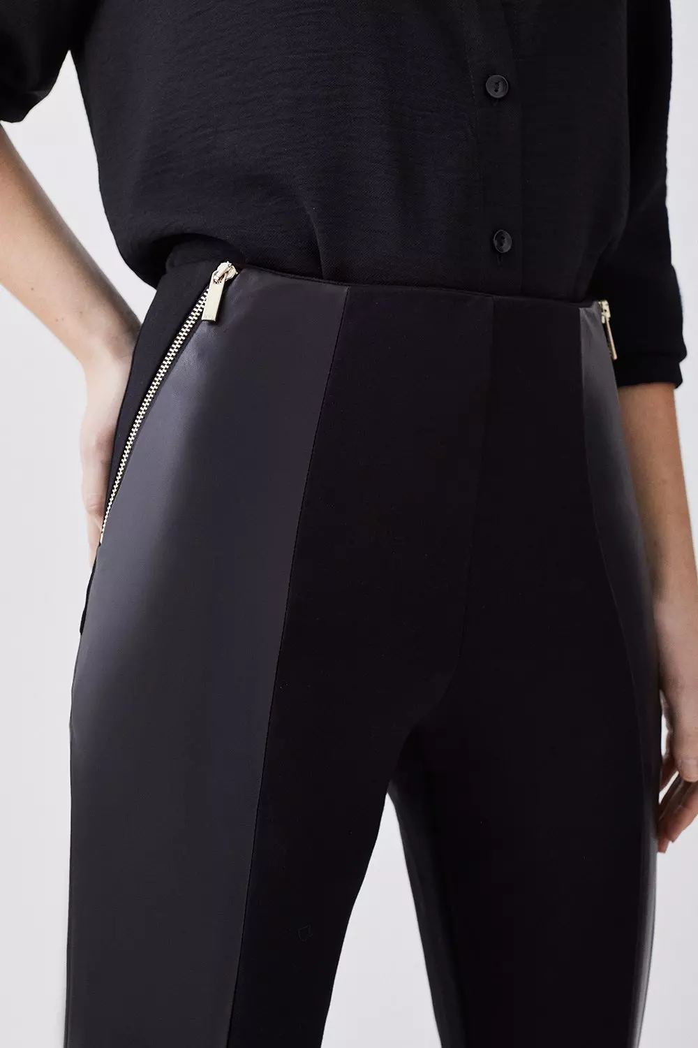 Petite Faux Leather And Ponte Leggings