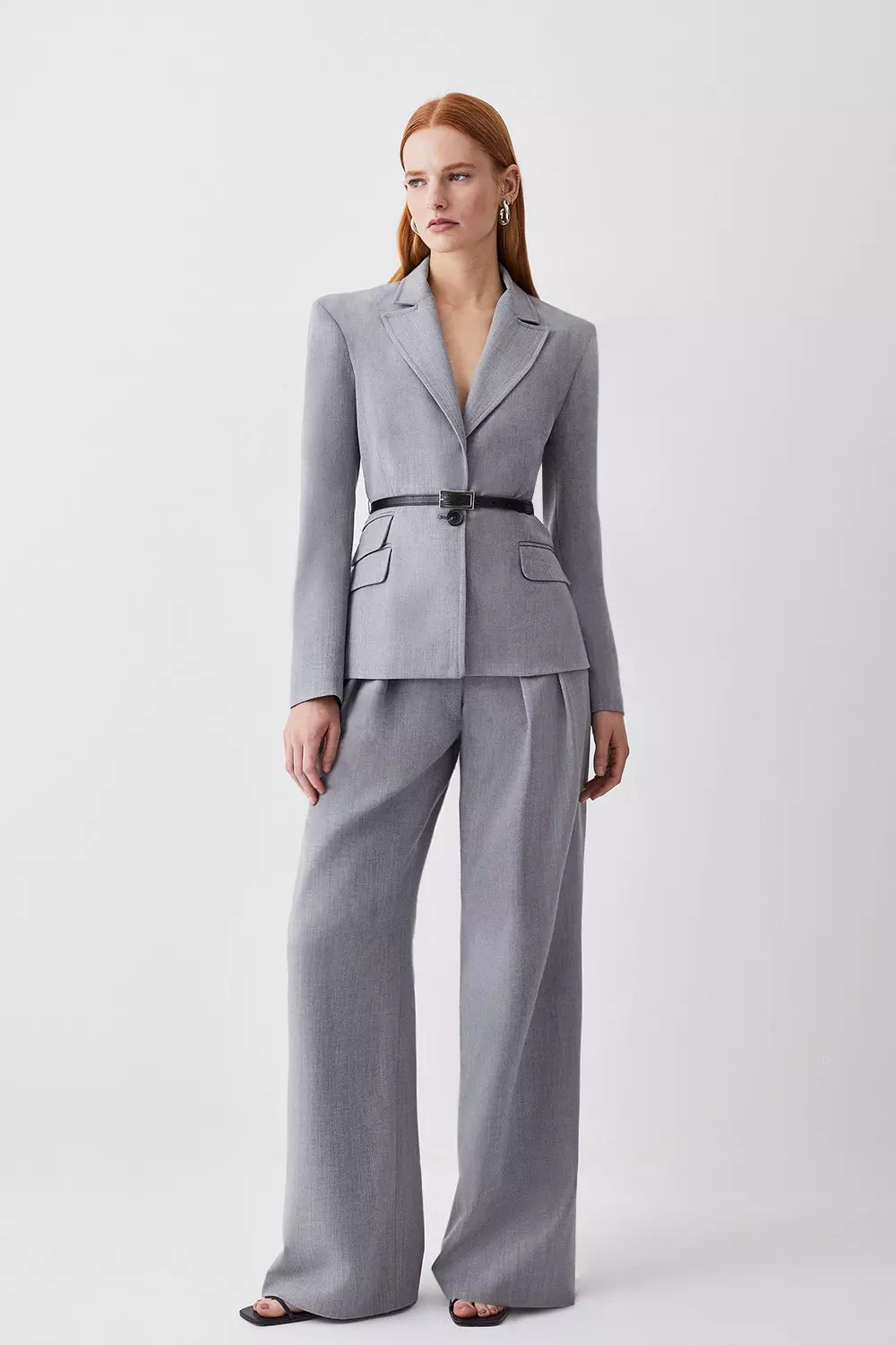 Wool Blend Tailored Wide Leg Trouser