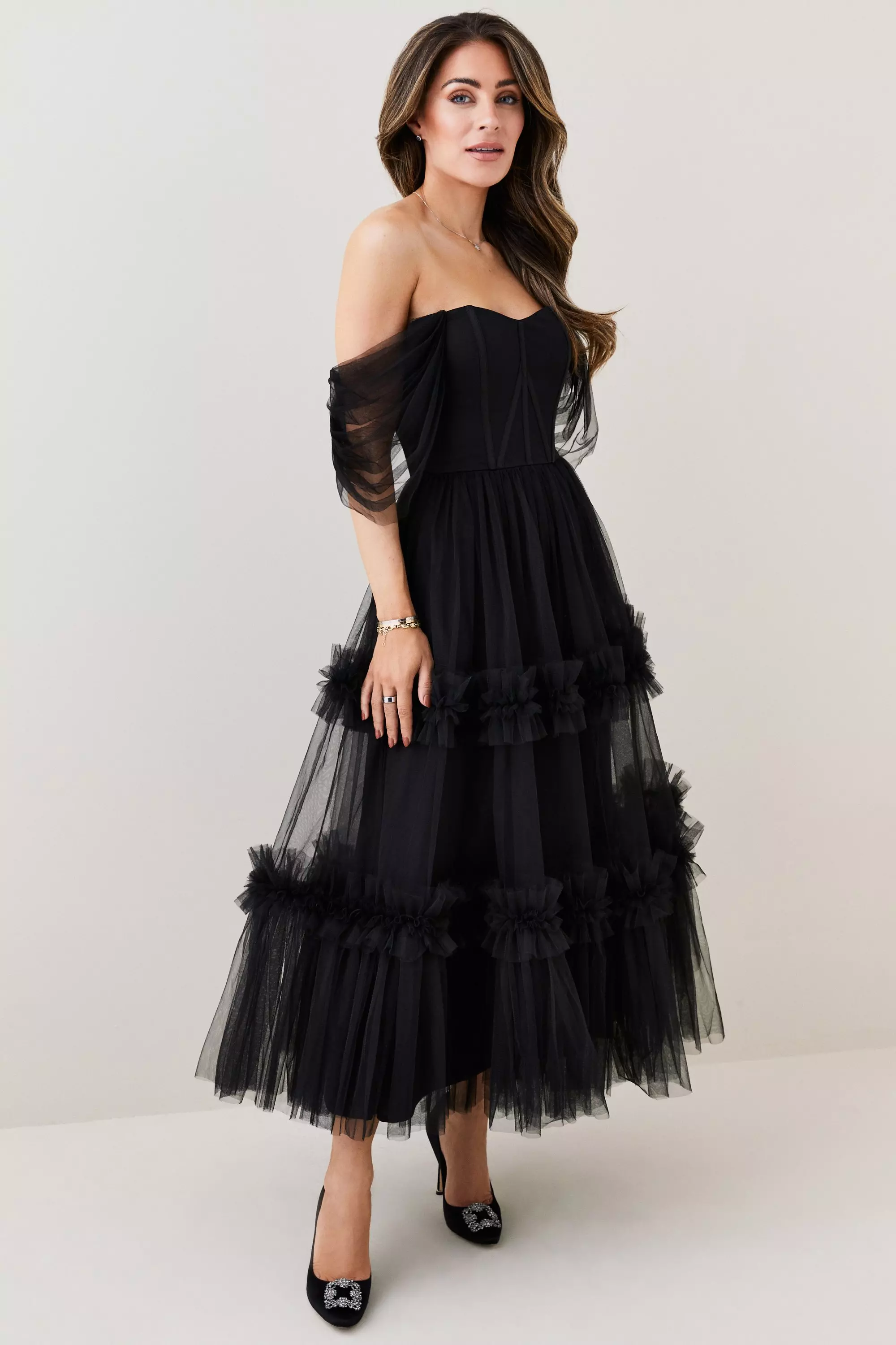 Lydia Millen Corset Detail Tulle Tiered Woven Dress Karen Millen