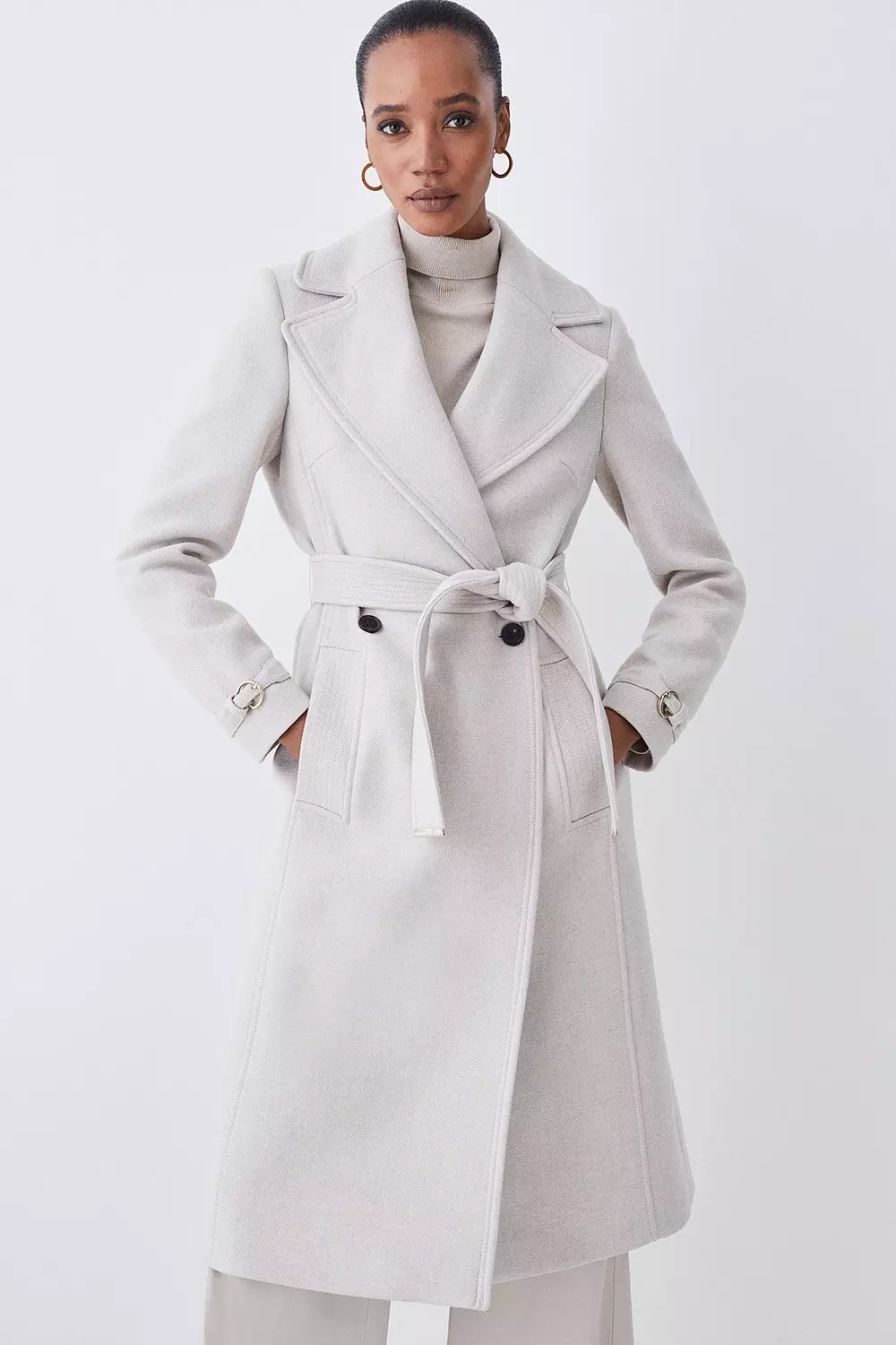 Italian Manteco Wool Belted Collared Coat | Karen Millen