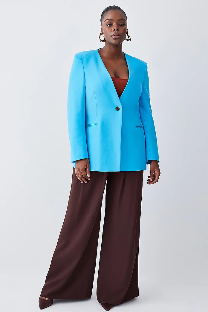 Plus Size Compact Stretch Tailored Collarless Blazer | Karen Millen