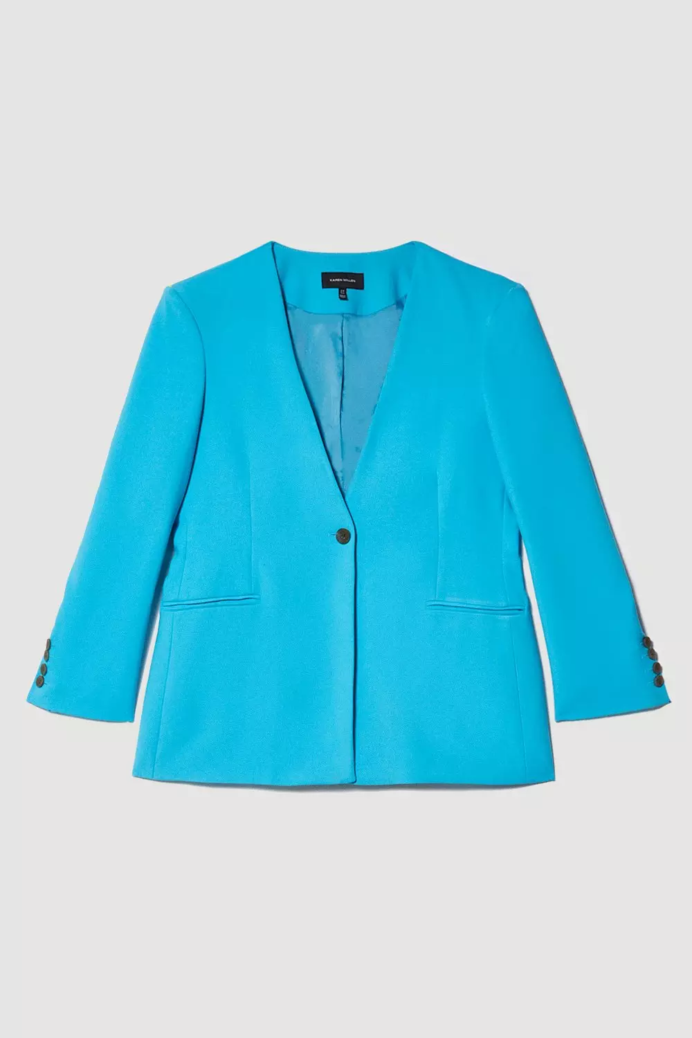 Plus Size Compact Stretch Tailored Collarless Blazer | Karen Millen