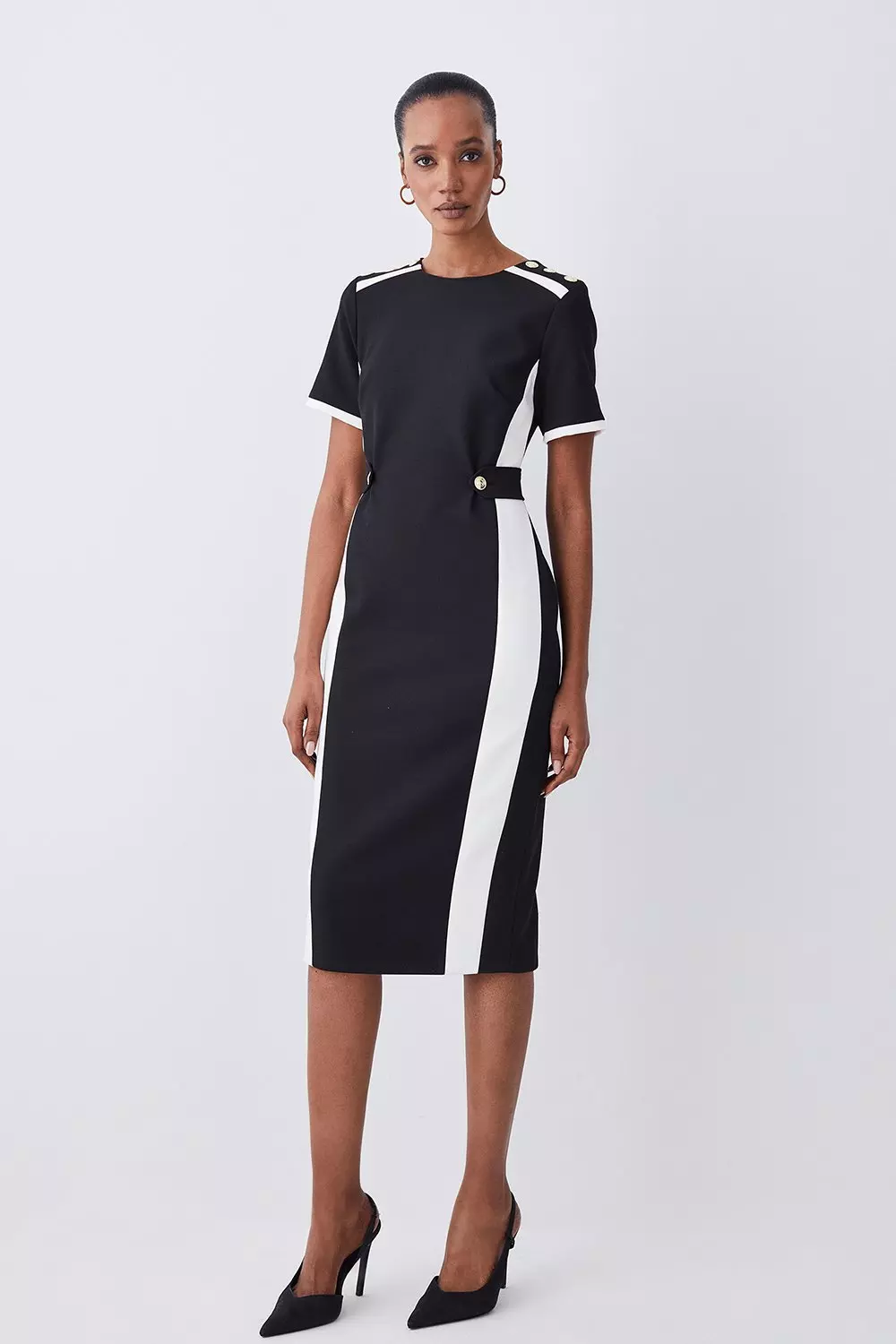 Tall Compact Stretch Contrast Panel Midi Pencil Dress | Karen Millen