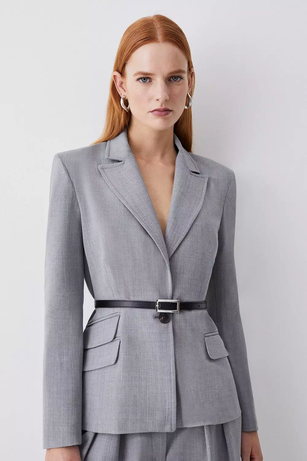 Women's 12 Petite Large Light Heather Gray 100% Wool Blazer Suit