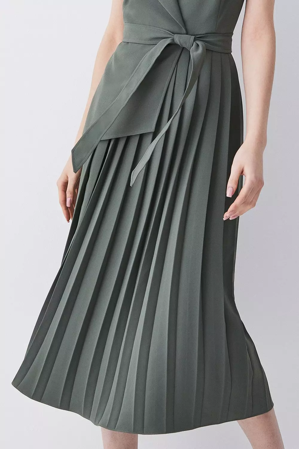 Military Pleat Sleeveless Midi Dress | Karen Millen