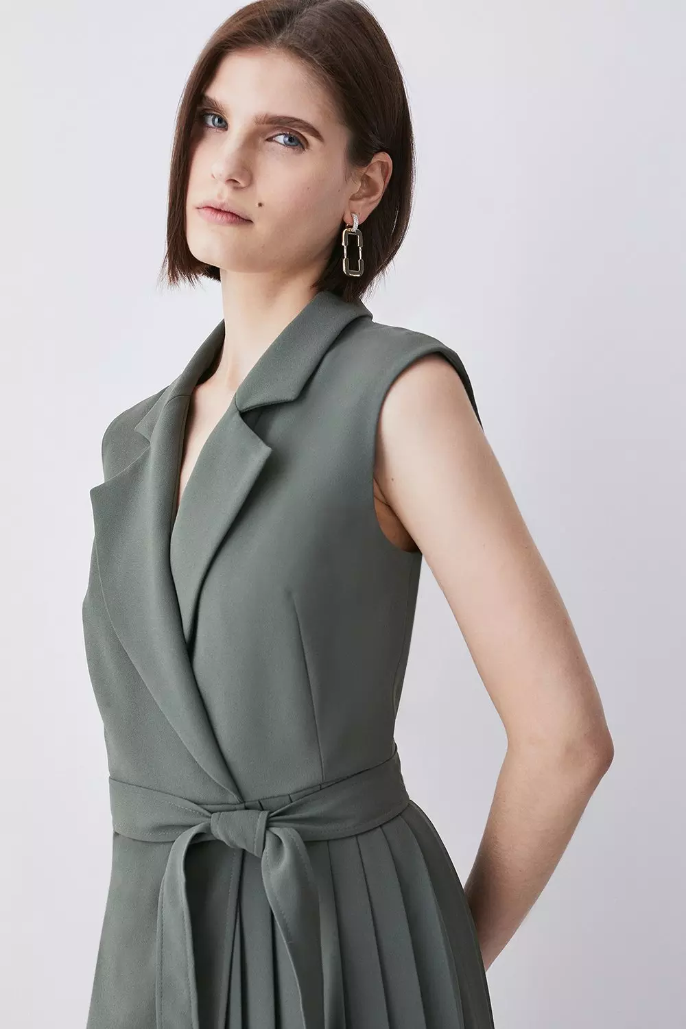 Military Pleat Sleeveless Midi Dress | Karen Millen