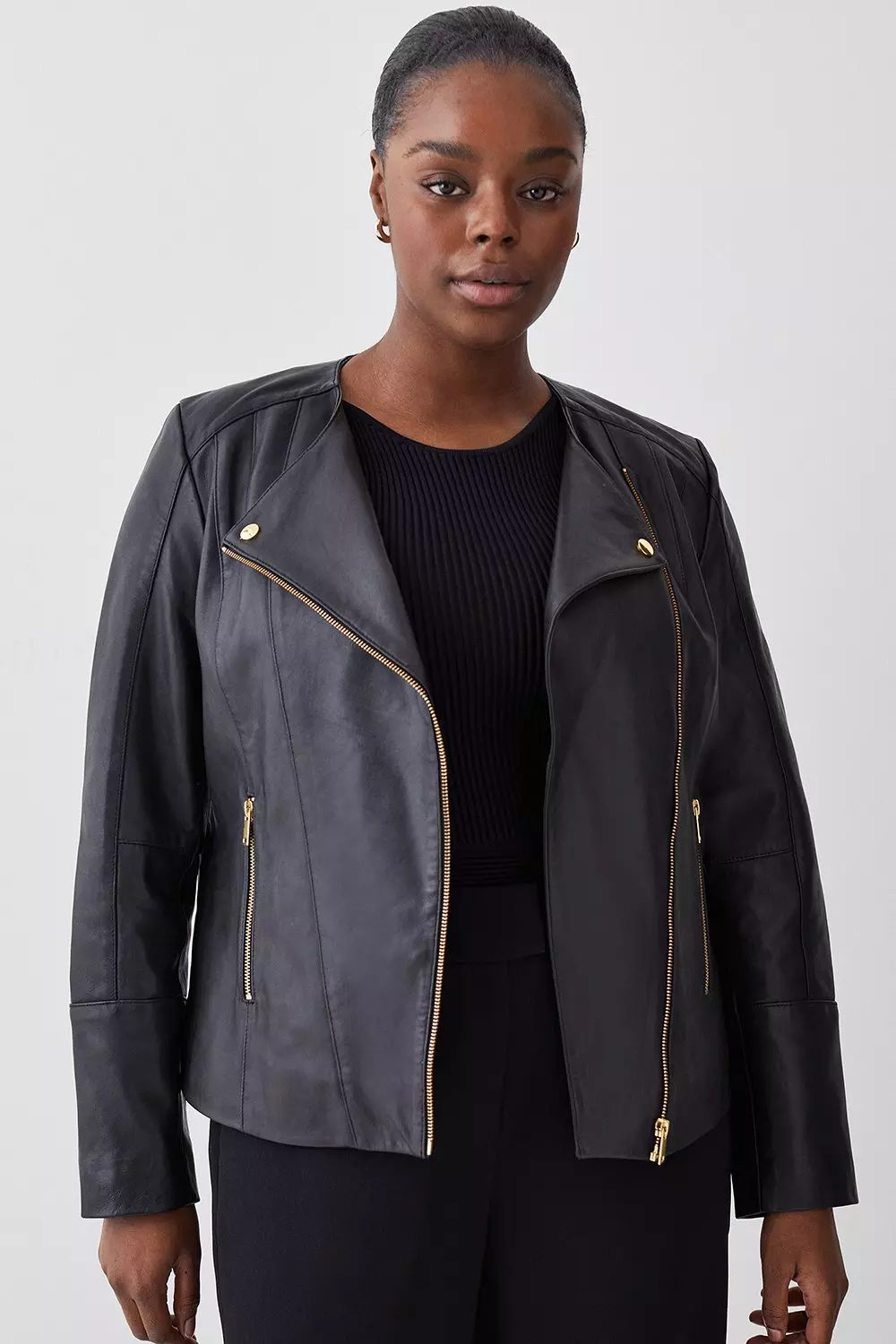 Plus Size Leather Zip Through Moto Jacket | Millen