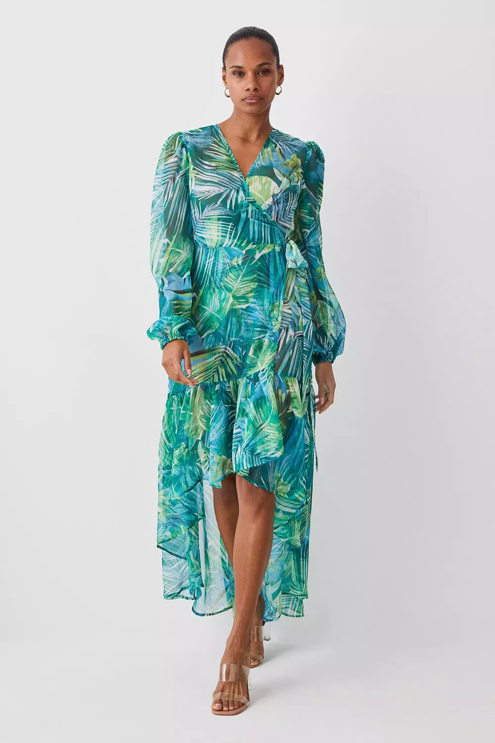 Karen millen green hot sale silk wrap dress