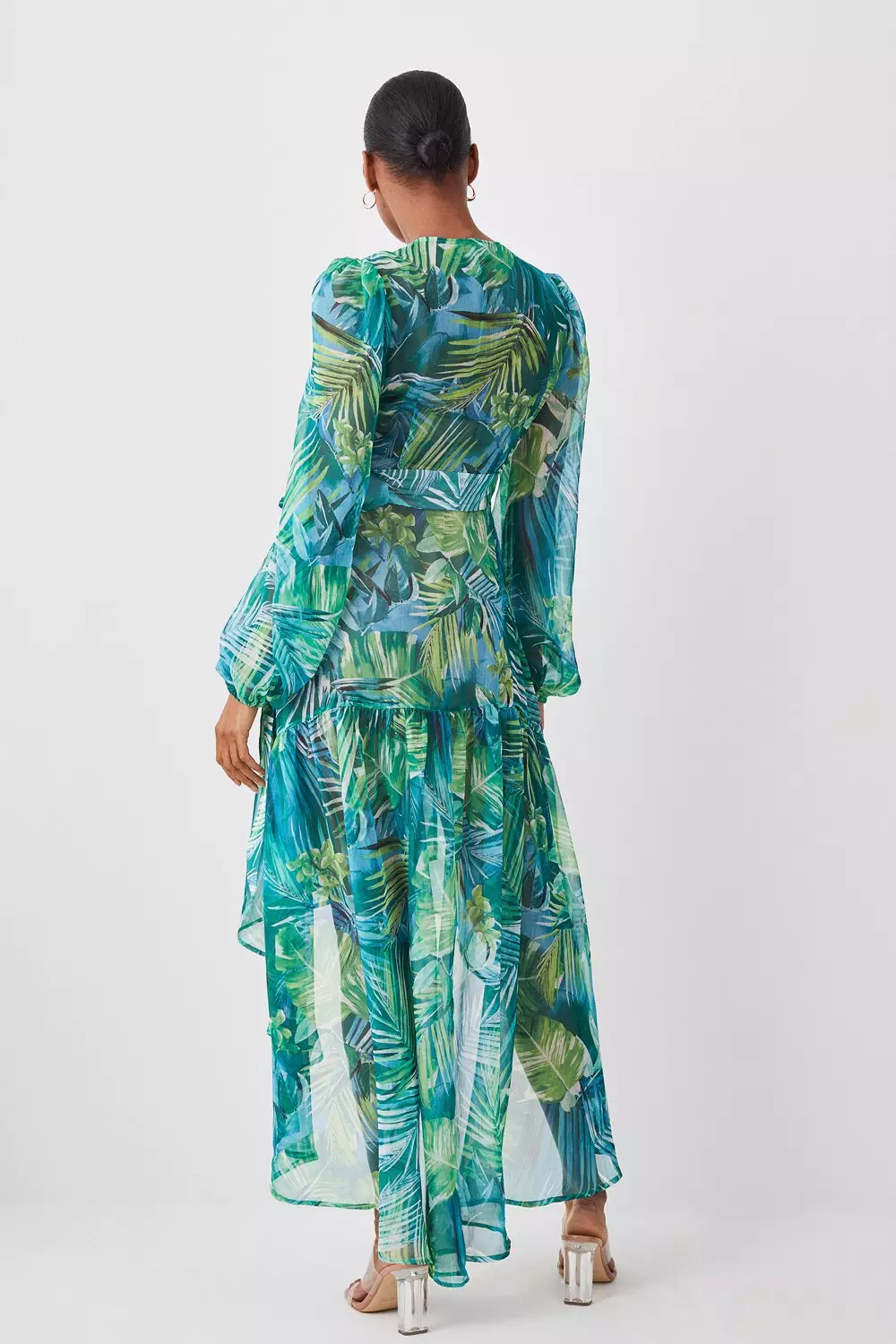 Floral Print Plunge Long Sleeve Maxi Dress