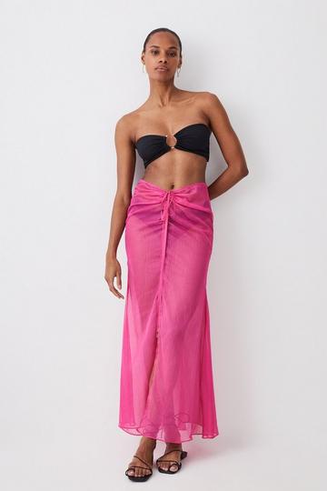 Pink Crinkle Ruched Woven Beach Skirt