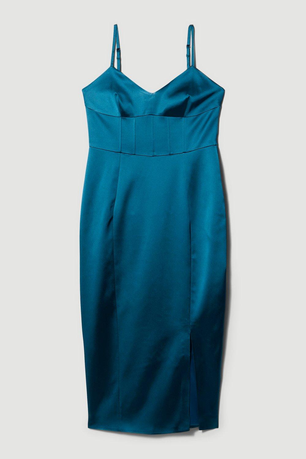 Teal Blue Satin Pencil Dress