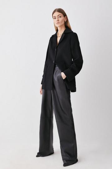 Italian Manteco Wool Textured Single Breasted Short Coat black