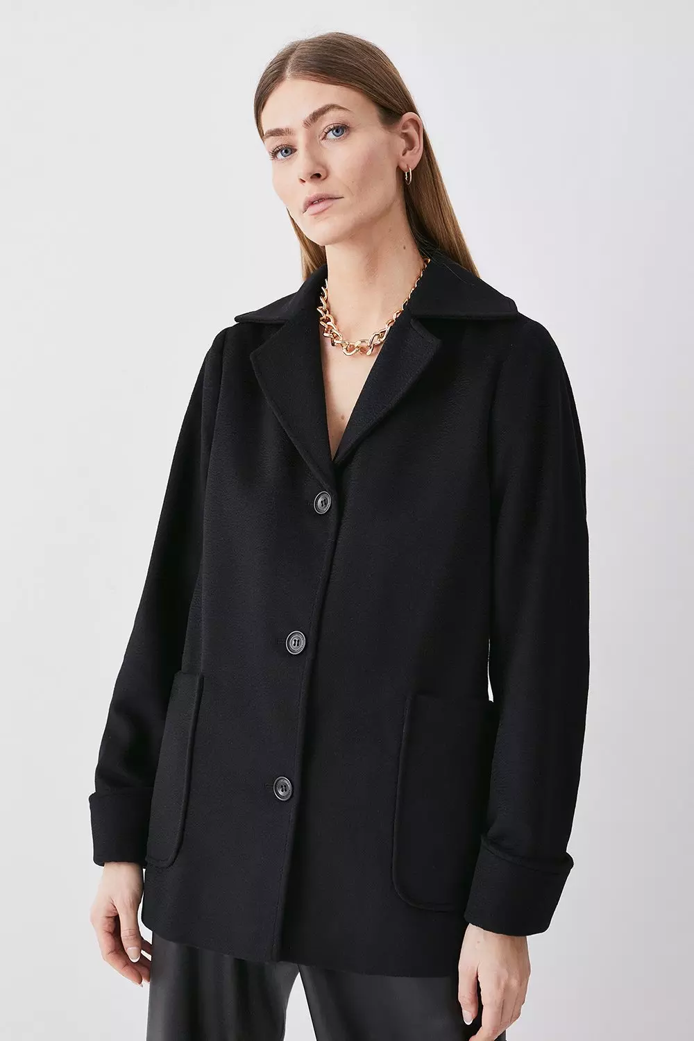 Black wool cheap short coat womens