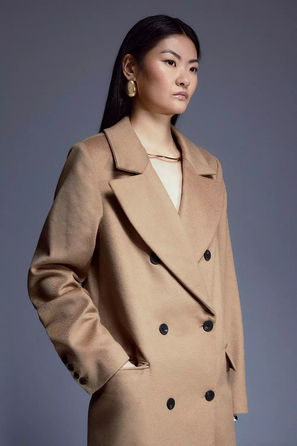 Italian Wool Double-Breasted Slouch Coat