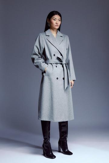 Italian Luxurious Textured Wool Belted Coat grey