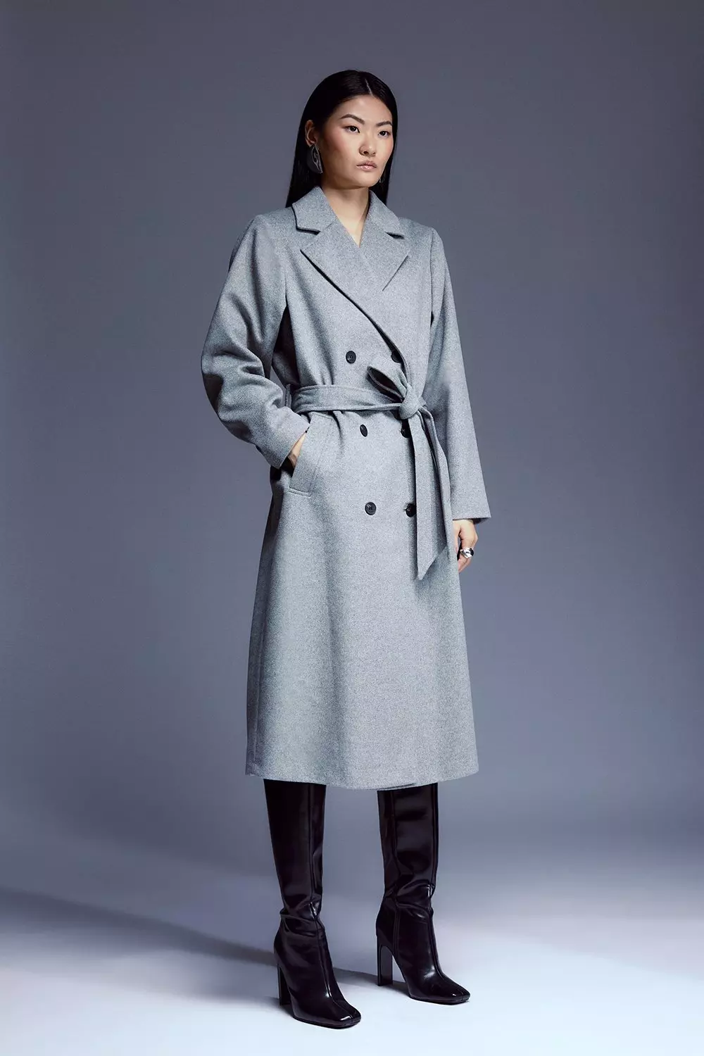 Womens grey hotsell belted coat