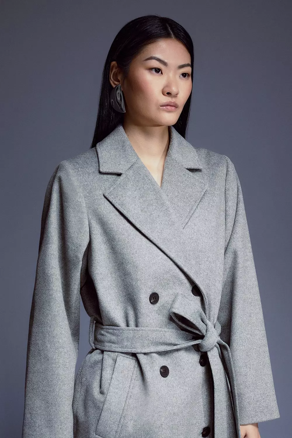 Grey wool belted clearance coat