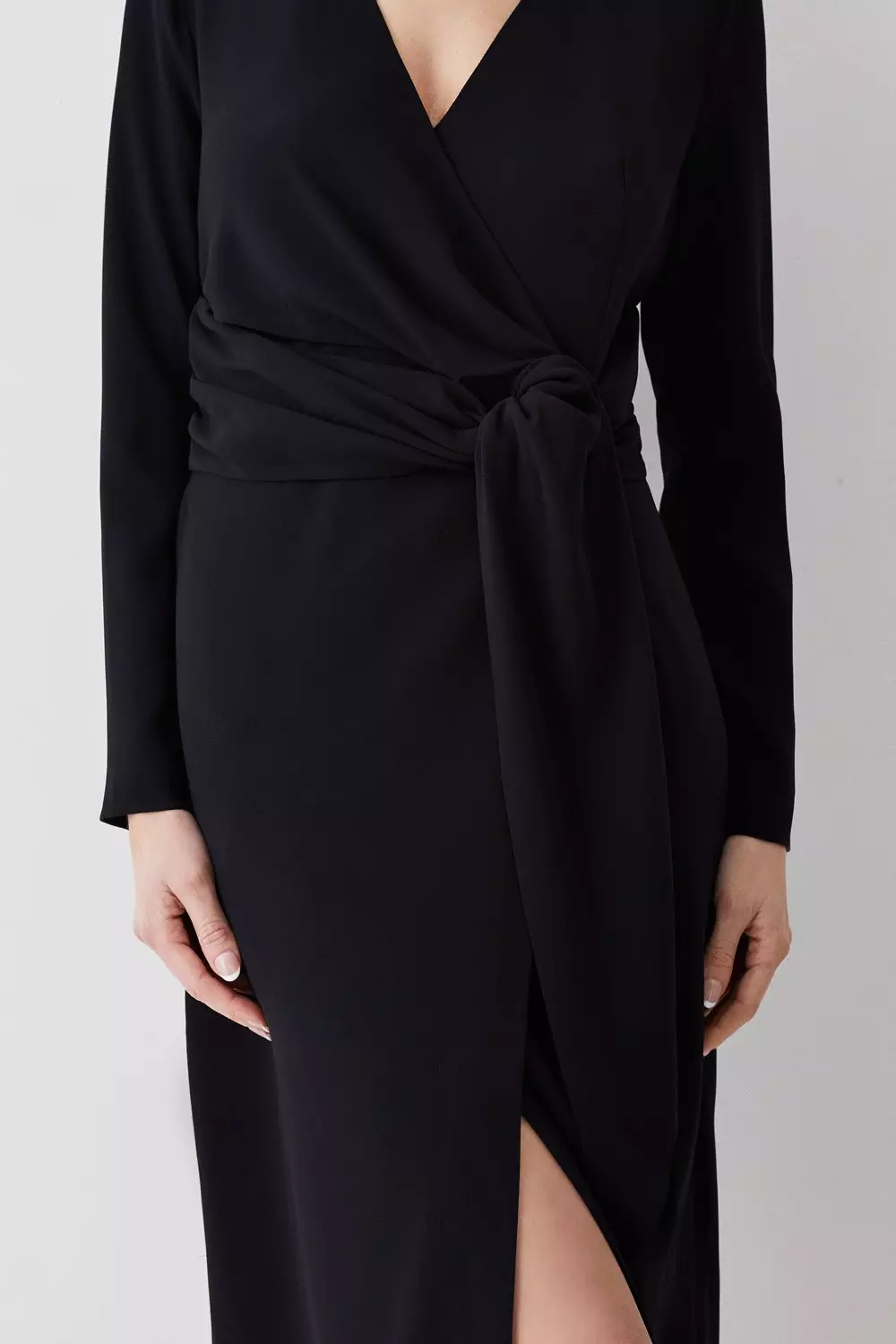 Premium Lightweight Fluid Crepe Drape Wrap Midi Dress Karen Millen