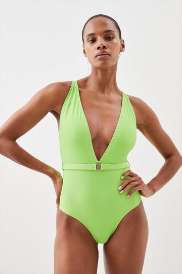 Plunge Belt Trim Detail Swimsuit green