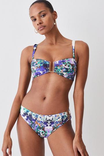 Purple Mirror Print Detachable Strap Gold Trim Bikini Top