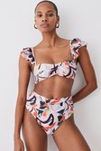 Multi Abstract Print Ruffle Bikini Top With Detachable Straps