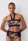Multi Abstract Print Halter Neck Bikini Top