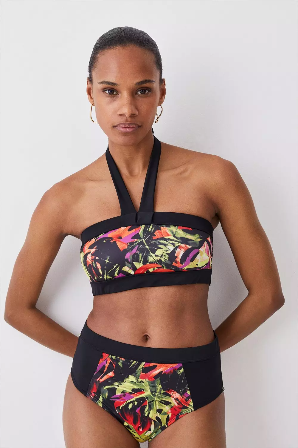 Abstract Print Halter Neck Bikini Top