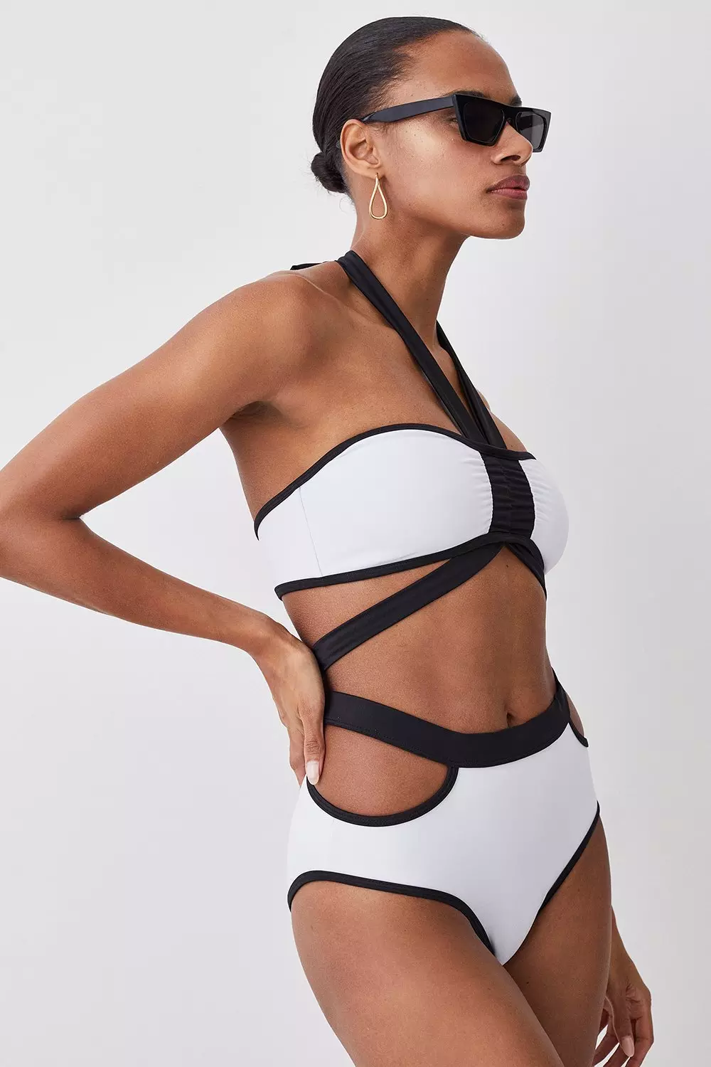 Mono Halter Neck Strap Detail Bikini set | Karen Millen