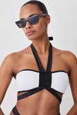 Mono Halter Neck Strap Detail Bikini Top