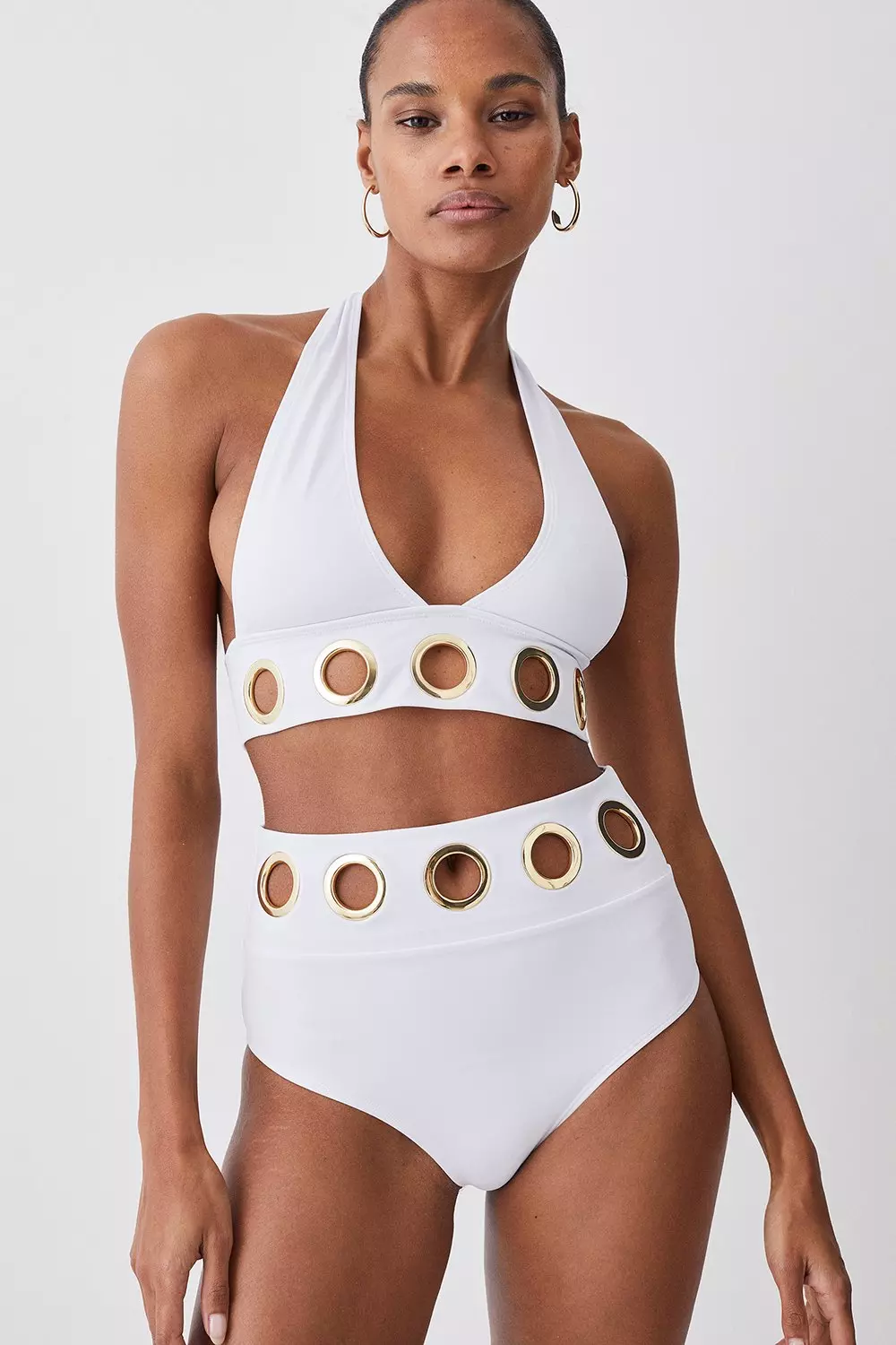 Eyelet Detail High Waist Bikini Bottoms Karen Millen