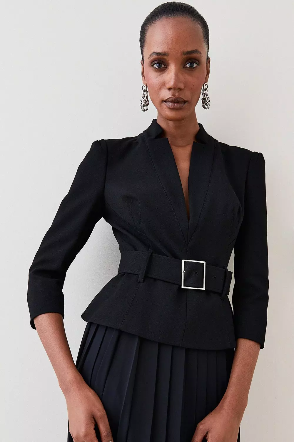 Black jacket dress with pleating