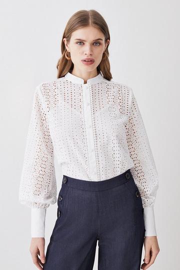White Cotton Broderie Blouse