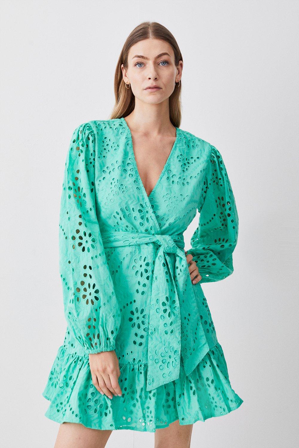 Karen millen green silk wrap clearance dress