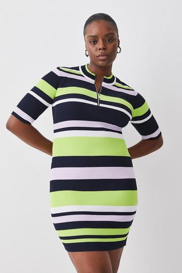Plus Size Striped Rib Knit Mini Dress multi