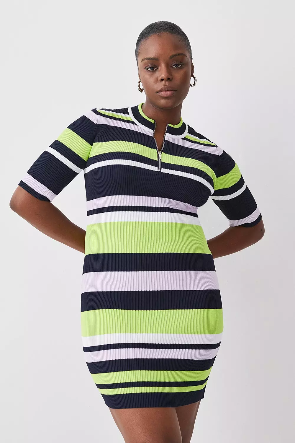 Plus Size Striped Rib Knit Mini Dress Karen Millen