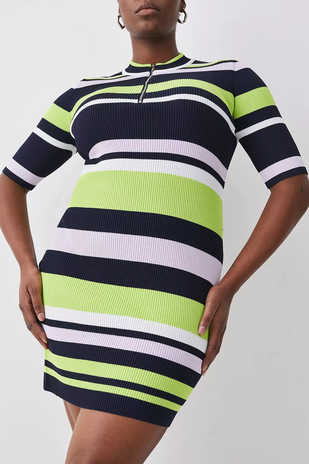 Plus Size Striped Rib Knit Mini Dress