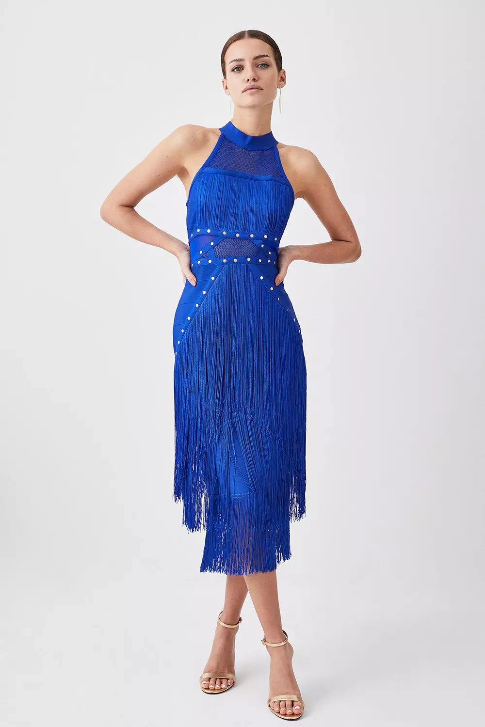 Destiny Calling Electric Blue Bandage Mesh Cut Out Midi Dress with B – Club  L London - USA