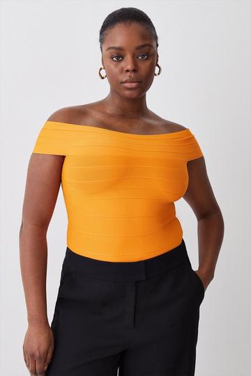 Plus Size Knitted Bandage Bardot Top orange