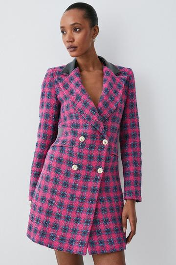 Pink Italian Check Boucle Tailored Tux Mini Dress