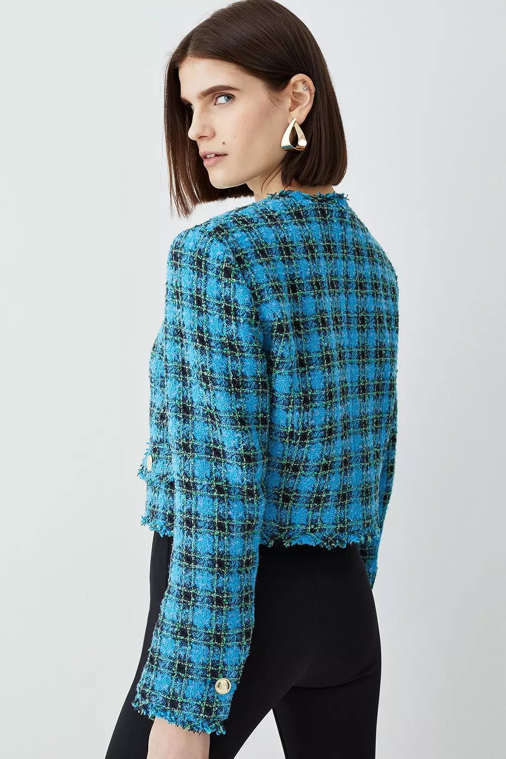 Karen millen collarless tweed cheap jacket