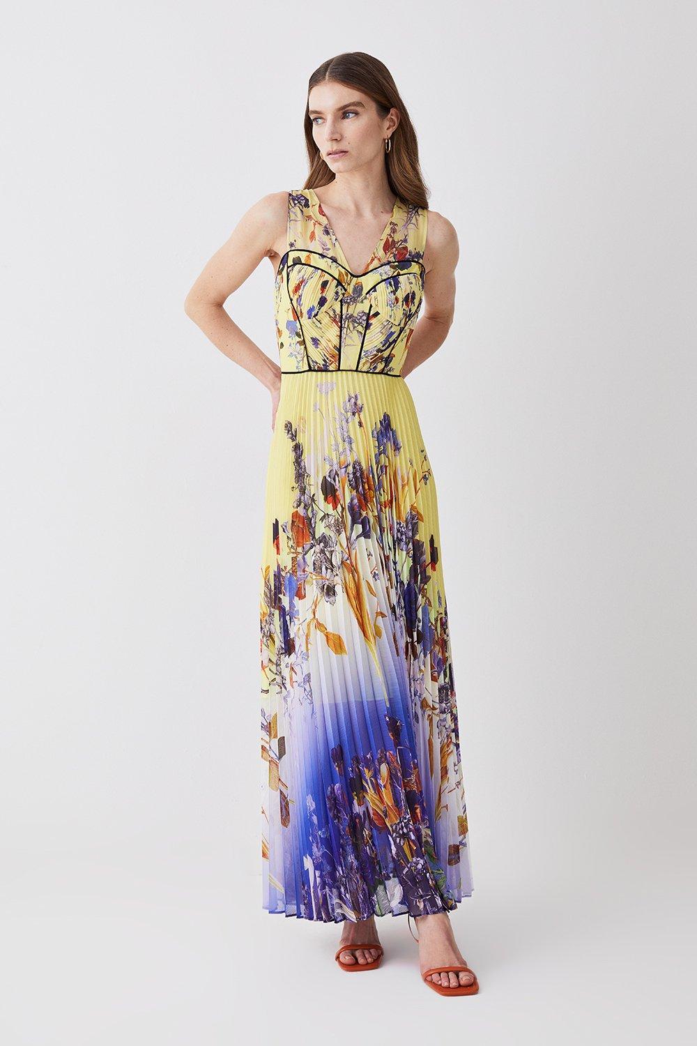 Karen millen pleated floral maxi dress sale